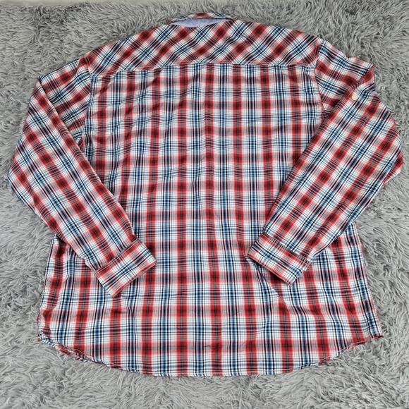 Akademiks AC65223A Mens 5XL Red Plaid Long Sleeve Button Front Shirt - Picture 4 of 7